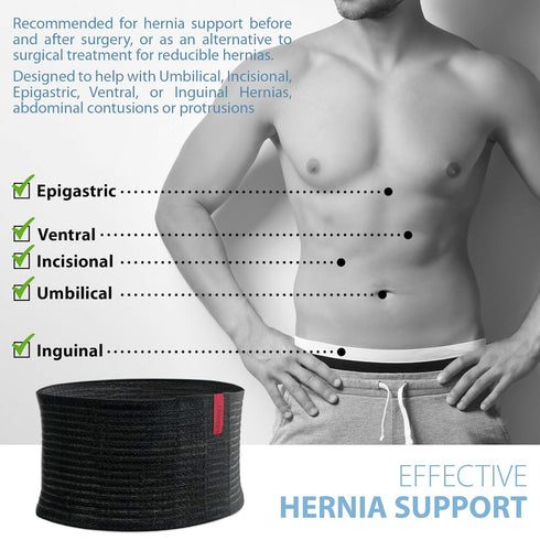 ORTONYX Umbilical Hernia Belt for Men and Women, 6.25" Abdominal Binder with Hernia Support Pad, Black OX5241-L/XL