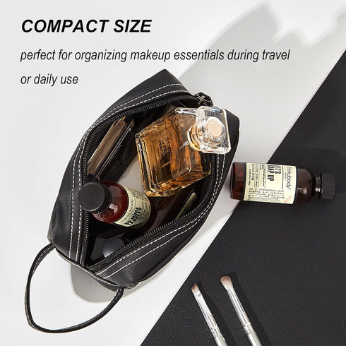PU Leather Makeup Bag, Zipper Cosmetic Pouch, Travel Organizer for Skincare Products, Waterproof, Unisex, Black