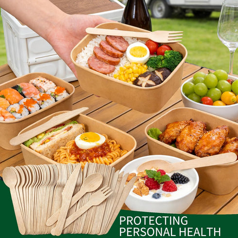 Set, 500 Pack (200 200 100 Compostable Wooden Cutlery Disposable Wood Utensils Spoons, Forks, Knives), Biodegradable