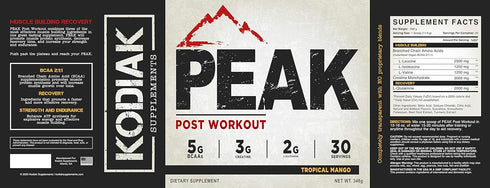 Peak Post Workout Supplement - BCAA 2:1:1 Creatine and Glutamine for Muscle Recovery - 30 Servings - Tropical Mango