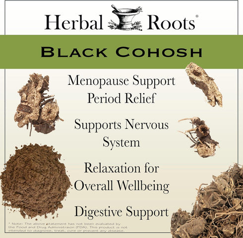 Herbal Roots Organic Black Cohosh Root | Extra Strength | Menopause and Menstrual Support for Women | 90 Vegan Capsules