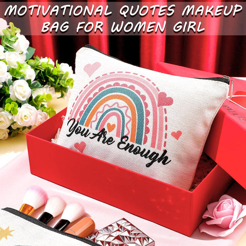 Chengu 6 Pcs Big Canvas Rainbow Heart Cosmetic Bags, Inspirational Gifts for Women, Sweet