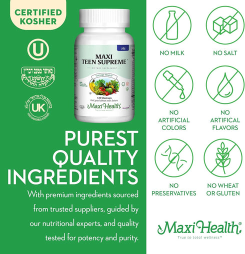 Maxi Health Teen Supreme HIS Vitamins for Boys (120) - Daily Multivitamin for Ages 12-17, Energy & Immune Support