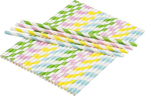 Paper Straws Biodegradable, 200 Pack, Striped Multi Colored, BPA-Free Disposable 8.25" Long Straw for Parties