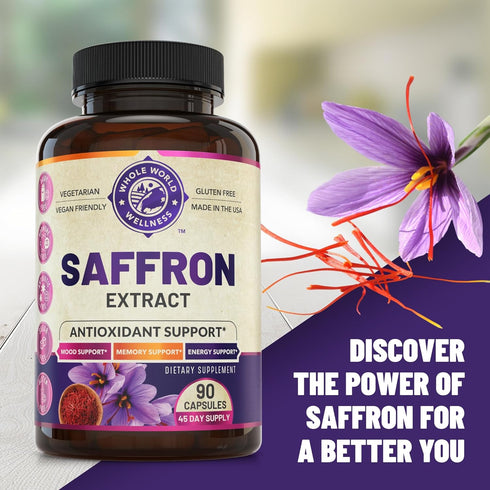 Natural Saffron Mood Supplements for Adults, 88.50 mg Pure Saffron Extract for Mood and Memory Support, 45-Day Supply