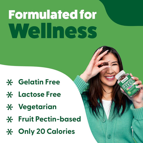 Gummies Immunity 60 Gummies Super Greens - Green Superfoods Supplement with Spinach, Broccoli, Kale, Beet Root