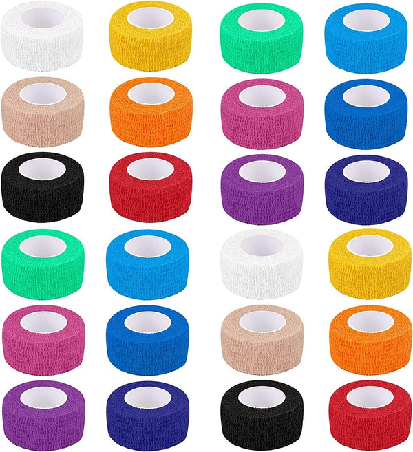 24 Pack Self Adherent Cohesive Wrap Bandages, 1 Inch X 5 Yards, First Aid Tape, Elastic Self Adhesive Tape for Sports,