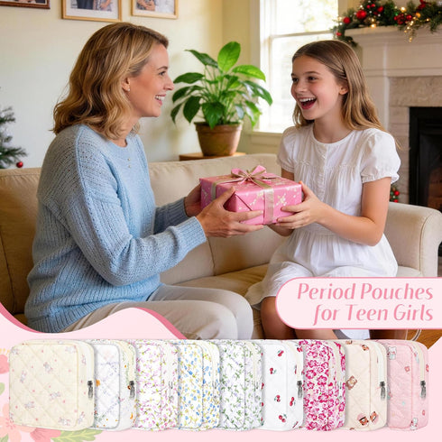 Likesing Quilted Period Bag, Period Pouches for Teen Girls Womens, Portable Floral Print Sanitary Napkin Storage Bag