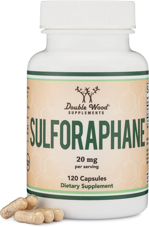 Sulforaphane Supplement, 20mg per Serving (120 Capsules), Potent Broccoli Extract for Healthy Aging by Double Wood