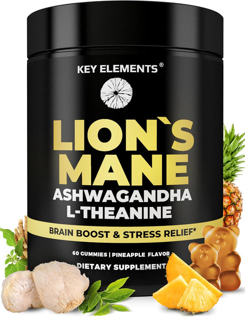 High Strength Extract Organic Lion's Mane Mushroom Gummies with Ashwagandha & L-Theanine