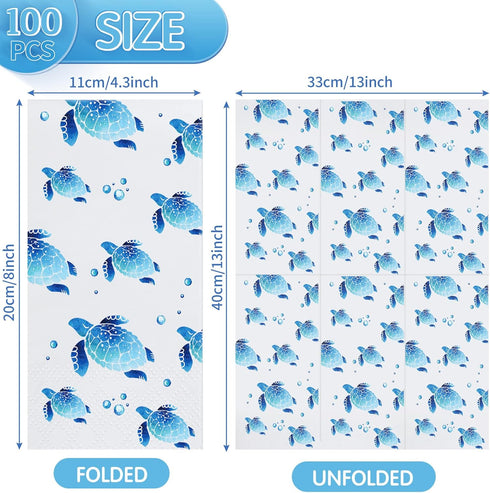 Yisong 200 Summer Pcs Turtle Disposable Hand Towels Paper Napkins for Bathroom Guest Decorative Soft Towels Ocean Party