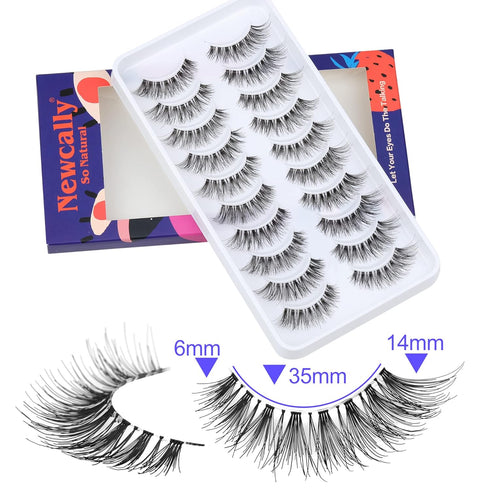 Newcally Lashes Natural Wispy False Eyelashes, Hand-Knotted Soft Light Volume Cat Eye Lashes Multipack