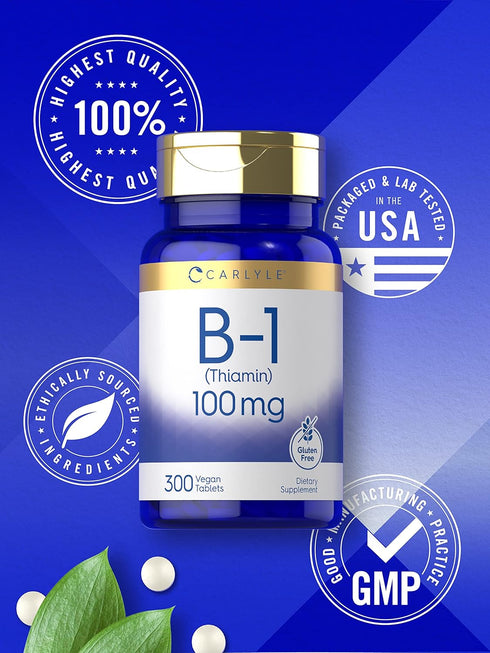 Carlyle Vitamin B-1 | 100mg | 300 Tablets - Non-GMO and Gluten Free Thiamin Supplement