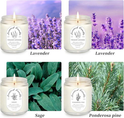 Set, 4 Pack Scented Candle Gift Soy Wax Scented Candles for Home Lavender, Sage & Ponderosa Pine Aromatherapy Candles