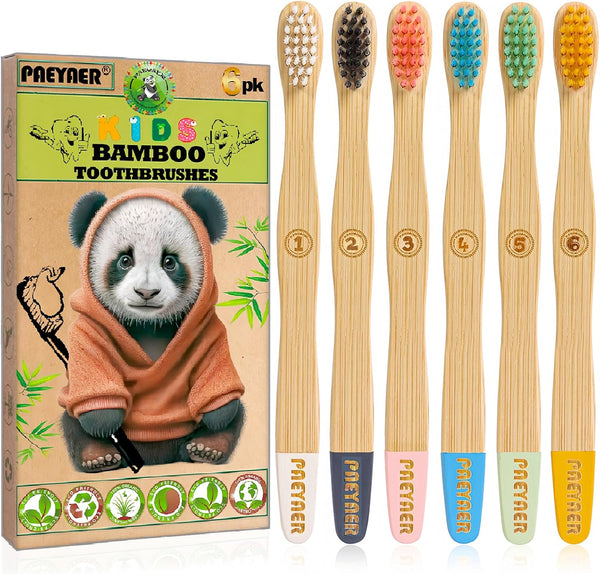 New Bamboo Kids Toothbrushes, Extra Soft Toothbrush for Kids, Natural Toothbrush Set, 6 Pack