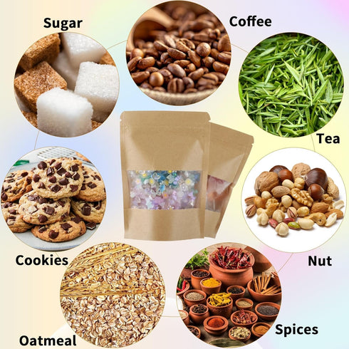 150 Kraft Mylar Bags for Food Storage, 6X9 Mylar Bags with Window, Resealable Bags for Small Business Packaging