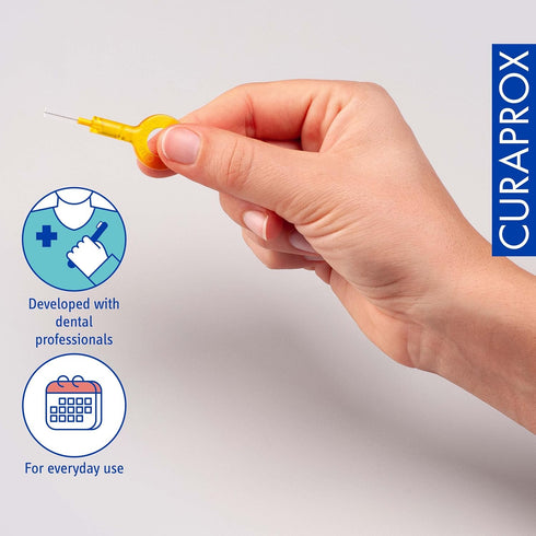 Curaprox CPS 09 Prime Start Interdental Brushes Set, 5 Brushes + 2 Holders, 0.9 mm Diameter, Yellow for Effective