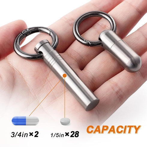 TISUR Small Keychain Pill Holder, Portable Titanium Metal Travel Pill Organizer Container for Purse, Waterproof