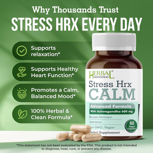 Herbal Destination 60 Count Stress Hrx, Ashwagandha Supplement Capsule, Stress Relief