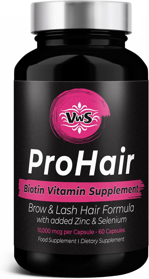 VWS Biotin 10,000 mcg Dietary Supplement with Zinc & Selenium for Thicker Hair, Stronger Nails, 60 Vegan Capsules