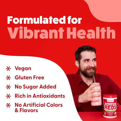 Feel Great Organic Superfood Reds Powder with Beet Root Powder, Digestive Support and Bloating Relief