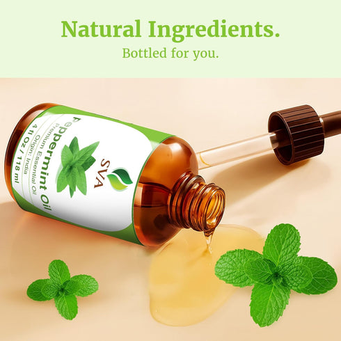 SVA Peppermint Essential Oil, 4 Fl Oz, 100% Natural for Diffuser, Hair Care, Skin Care, Aromatherapy, Soap and Candle