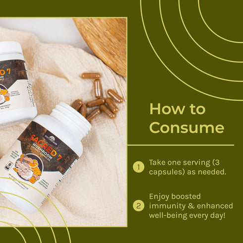Naturealm Sacred 7 Mushroom Extract Capsules - Lion’s Mane, Reishi, Chaga & More - 100% Fruiting Bodies, 30-Day Supply