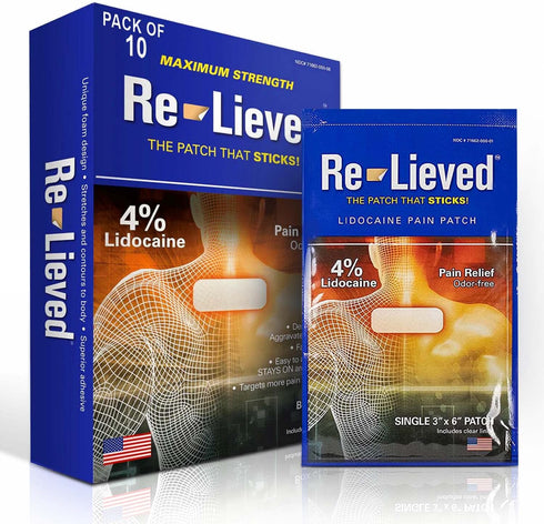 4% Lidocaine Patches Maximum Strength - Water Resistant, USA Made Pain Relief Patches for Back, Joints, Muscle