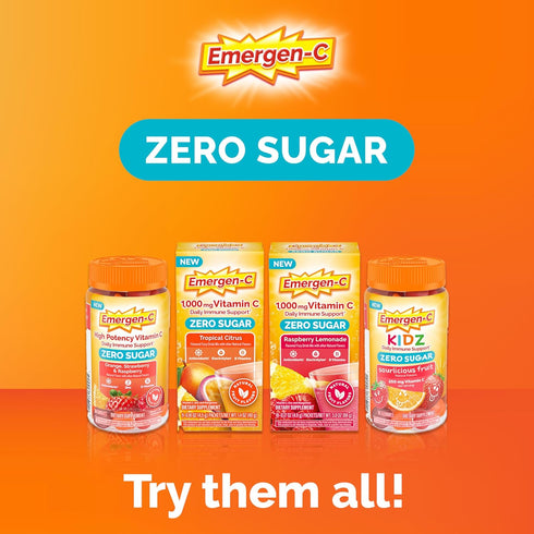 Emergen-C Zero Sugar 1000 mg Vitamin C Powder, 36 Count for Daily Immune Support with Electrolytes