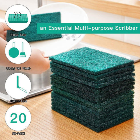 Heavy Duty Scour Pads, Non-Scratch Green Reusable Sponge Dish Scrubber, 12Pcs for Kitchen and Dish Cleaning