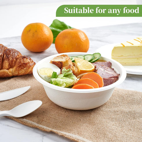 ECOLipak 150 Pack 12 oz Disposable Compostable Bowls, Heavy-Duty Biodegradable Soup Bowls, Eco-Friendly