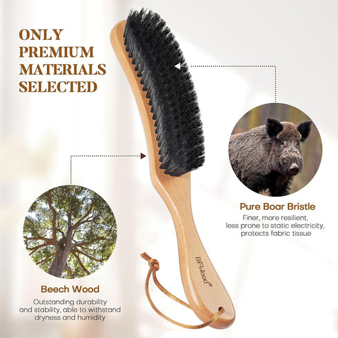 BFWood Clothes Brush, Boar Bristle Lint Brush for Suits, Cashmere, Wool, Velvet, and Pet Hair