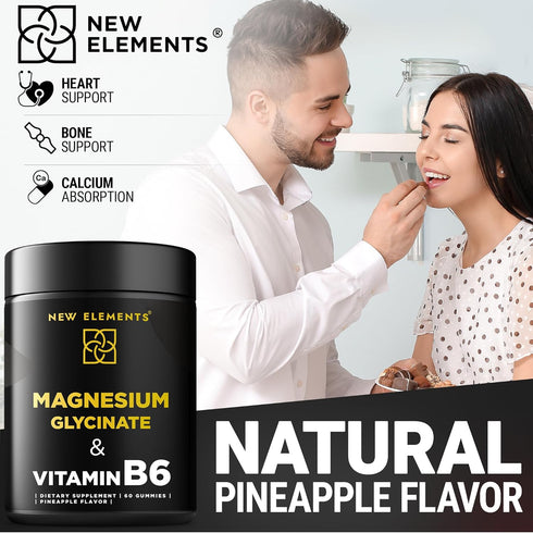 Magnesium Glycinate Gummies 500mg with Vitamin B6 100mg - Non-GMO, High Absorption for Stress Relief & Muscle Support