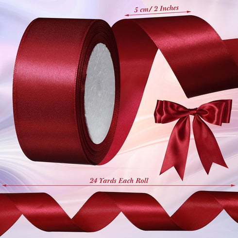 4 Rolls Satin Ribbon for Wedding Invitations 96 Yards 2 Inches Wide Polyester Satin Ribbon Solid Satin Ribbon for Wedding Christmas Handmade Bows and Gift Wrapping Crafts Party Decoration(Burgundy) by Zeyune