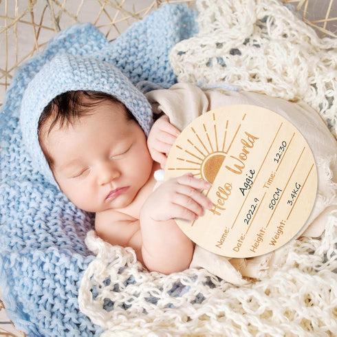 R HORSE Baby Birth Announcement Sign with Marker Pen, Boho Sun Baby Name Sign with Ink Pad for Hand and Footprints