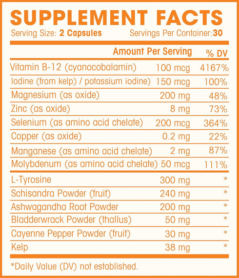 Thyroid Support Complex With Iodine For Energy Levels, Weight Loss, Metabolism, Fatigue & Brain Function - Natural