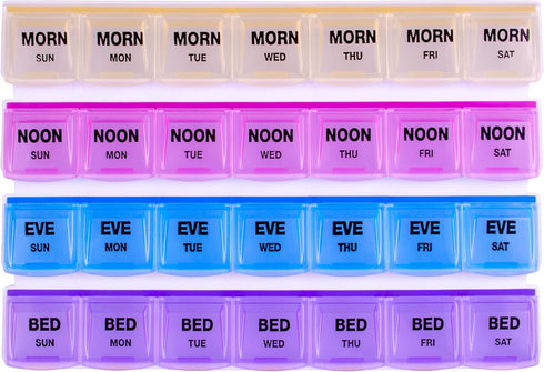Apex 7-Day Mediplanner Pill Organizer, Weekly, 4 Times A Day, Color-Coded, Easy-Open, See-Through Lids