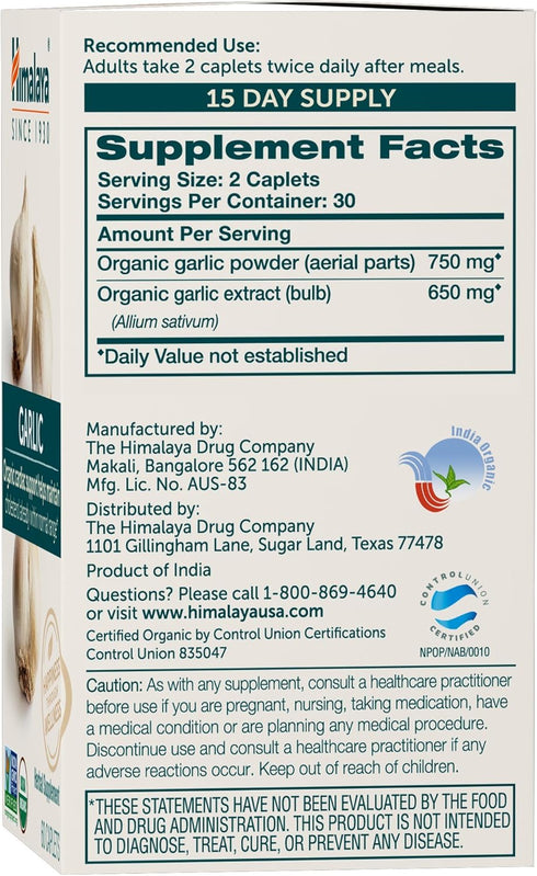 Immune 1400 60 Himalaya Organic Garlic - Herbal Supplement for Lipid Metabolism and Support - Vegan, Non-GMO, Gluten