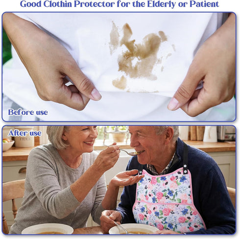 Quilax Adult Bibs for Women, Flower Pattern Adult Bibs for Seniors with Top Pocket Crumb Catcher, Waterproof Reusable