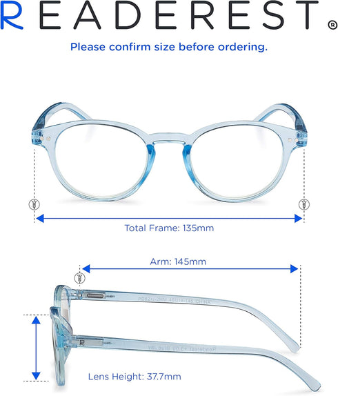 Readerest Round Blue Light Reading Glasses - Computer Glasses with Spring Hinges, UV Protection, Anti Glare