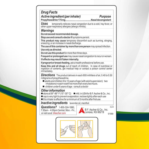 Benzedrex Nasal Decongestant Inhaler, 1 Count (Pack of 1)