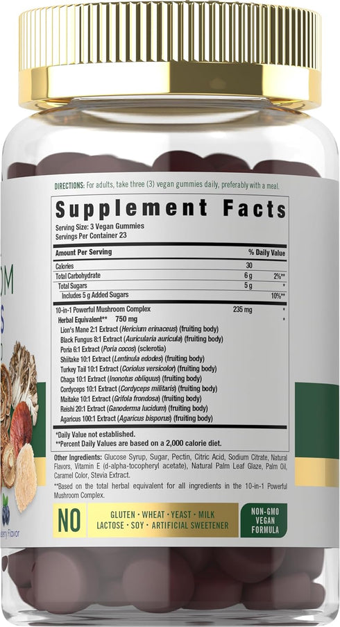 Gummies 70 Gummies 10-in-1 Carlyle Mushroom Supplement | Vegan | Blend | Non-GMO, and Gluten Free