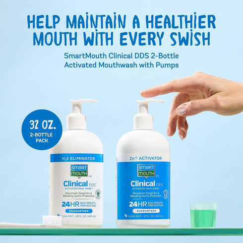 SmartMouth Clinical DDS Activated Mouthwash (2-Bottle, 32 fl oz) - Gum Health Support, Clean Mint Flavor