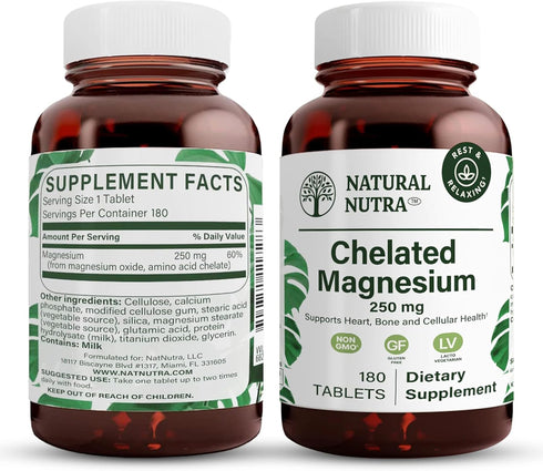 Natural Nutra Chelated Magnesium Oxide Supplement - Promotes Strong Bones, Dental Health, and Energy Levels - 180