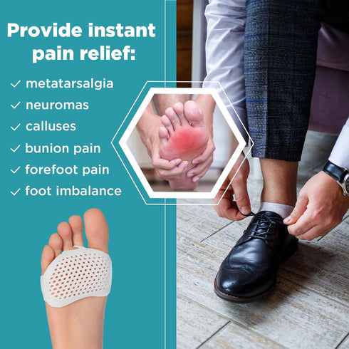 Homergy Metatarsal Foot Pads for Pain Relief - 4 Pack Soft Gel Reusable Sleeve Pads, Forefoot Cushioning Supports for