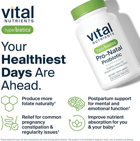 Hyperbiotics Vital Nutrients Pro-Natal Prenatal Probiotics for Women - 30 Tablets, Vegan, Gluten-Free