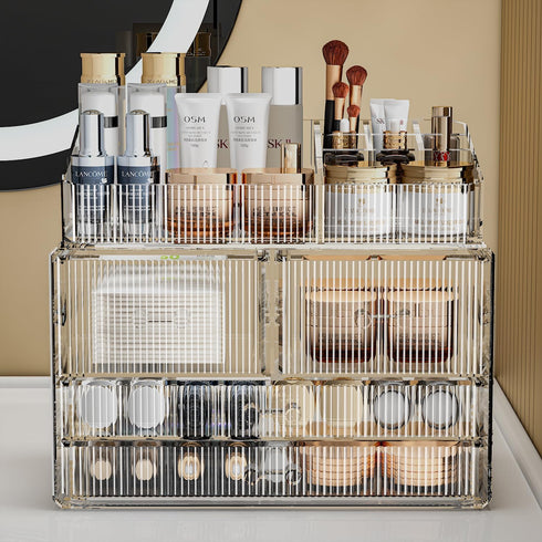 ZHIAI Clear Stackable Storage Drawers, 1 Top 4 Drawers, Bathroom Counter Organizer for Home, Kitchen Cabinets