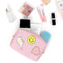 Preppy Patch Makeup Bag, Smile Lightning PU Leather Waterproof Cosmetic Bag for Girls, Travel Organizer, Pink