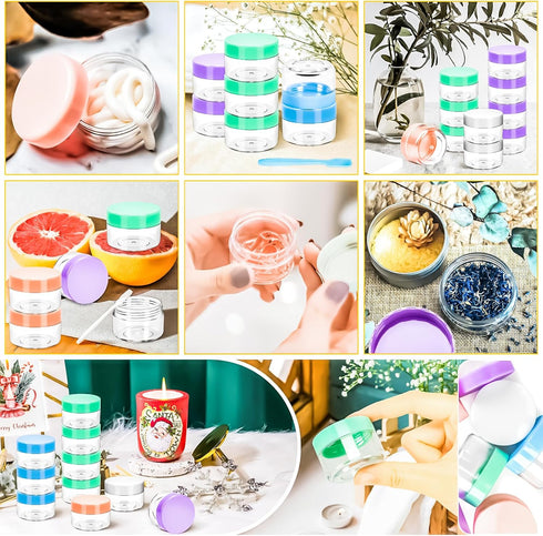 MotBach 40 PCS 15g Empty Plastic Containers, Small Makeup Sample Jars with Colored Lids for Travel Cosmetic