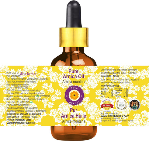Deve Herbes Arnica Oil (Arnica Montana) - Infused Pure Oil with Glass Dropper for Facial Care, 15ml (0.50 oz)